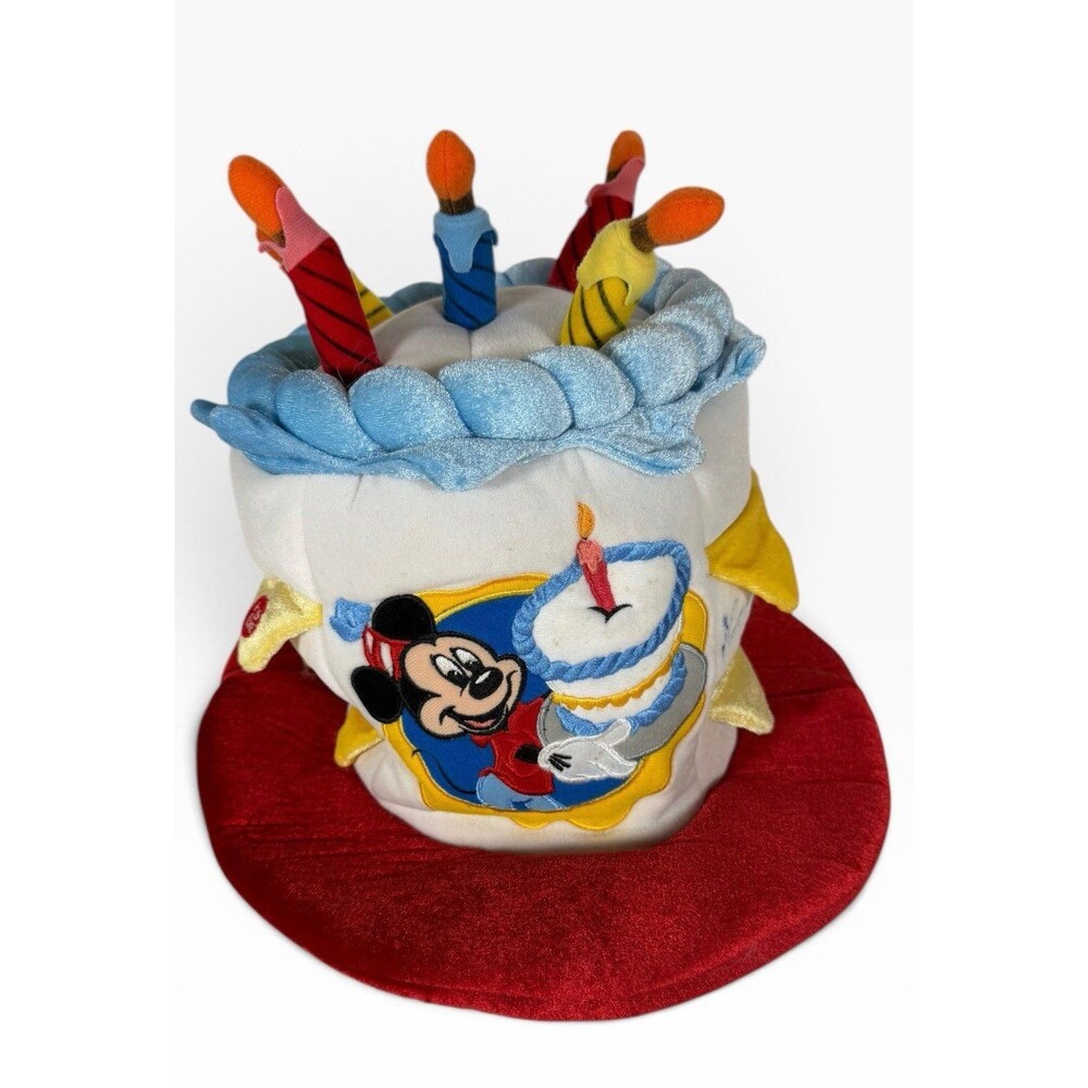 Disney Mickey Mouse Happy Birthday Cake Plush Hat Red White Blue Not Working